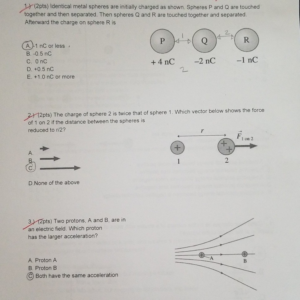 Solved 1(2pts) Identical Metal Spheres Are Initially Charged | Chegg.com