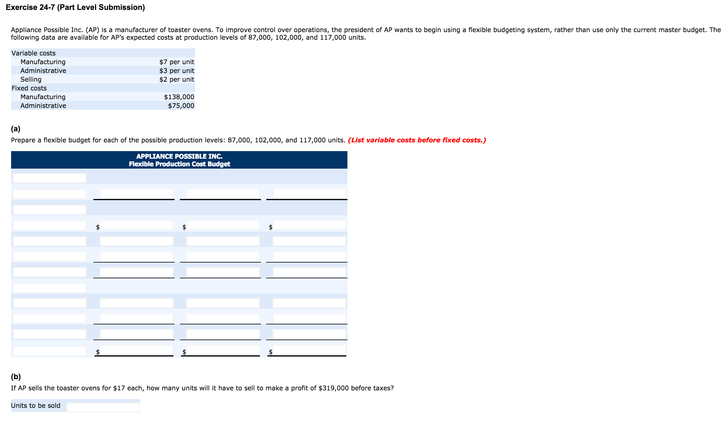Solved Appliance Possible Inc. (AP) is a manufacturer of