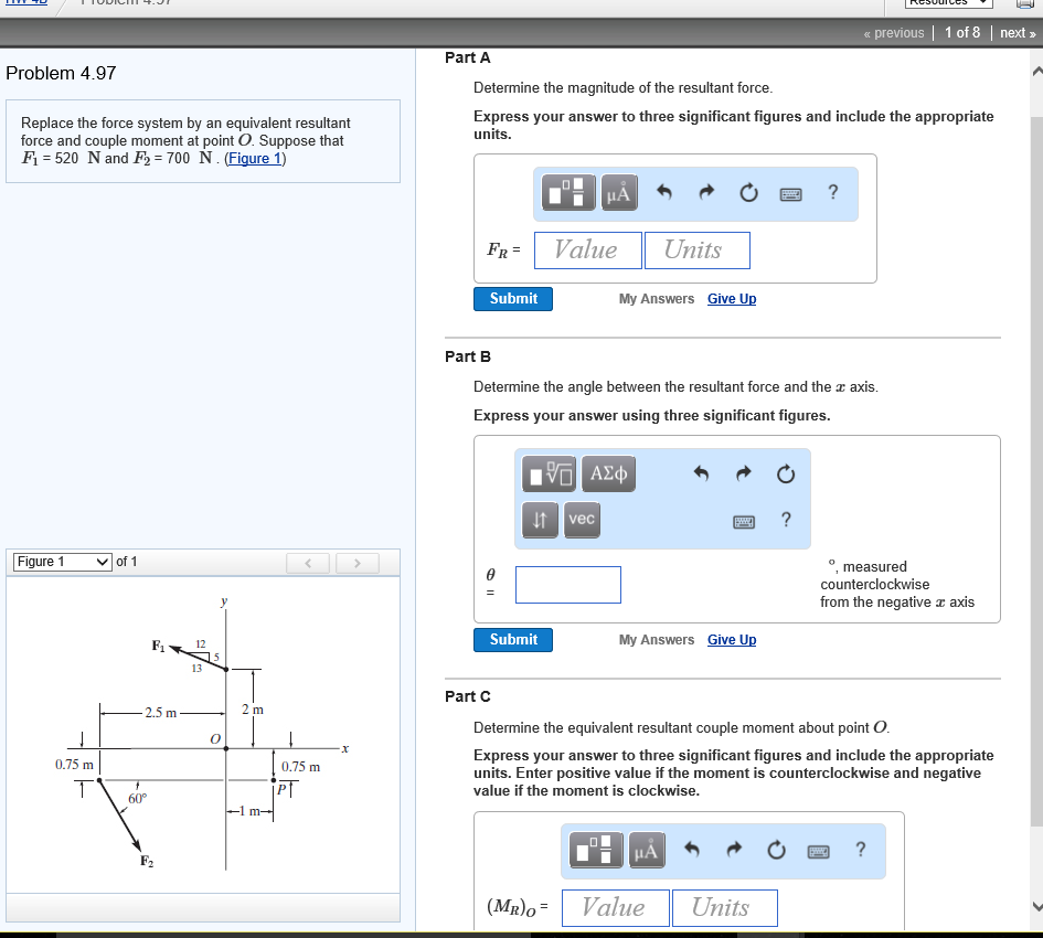 Solved Replace the force system by an equivalent resultant | Chegg.com