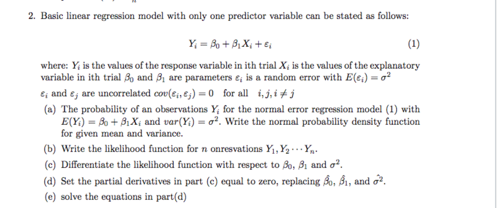 Solved 2. Basic linear regression model with only one | Chegg.com