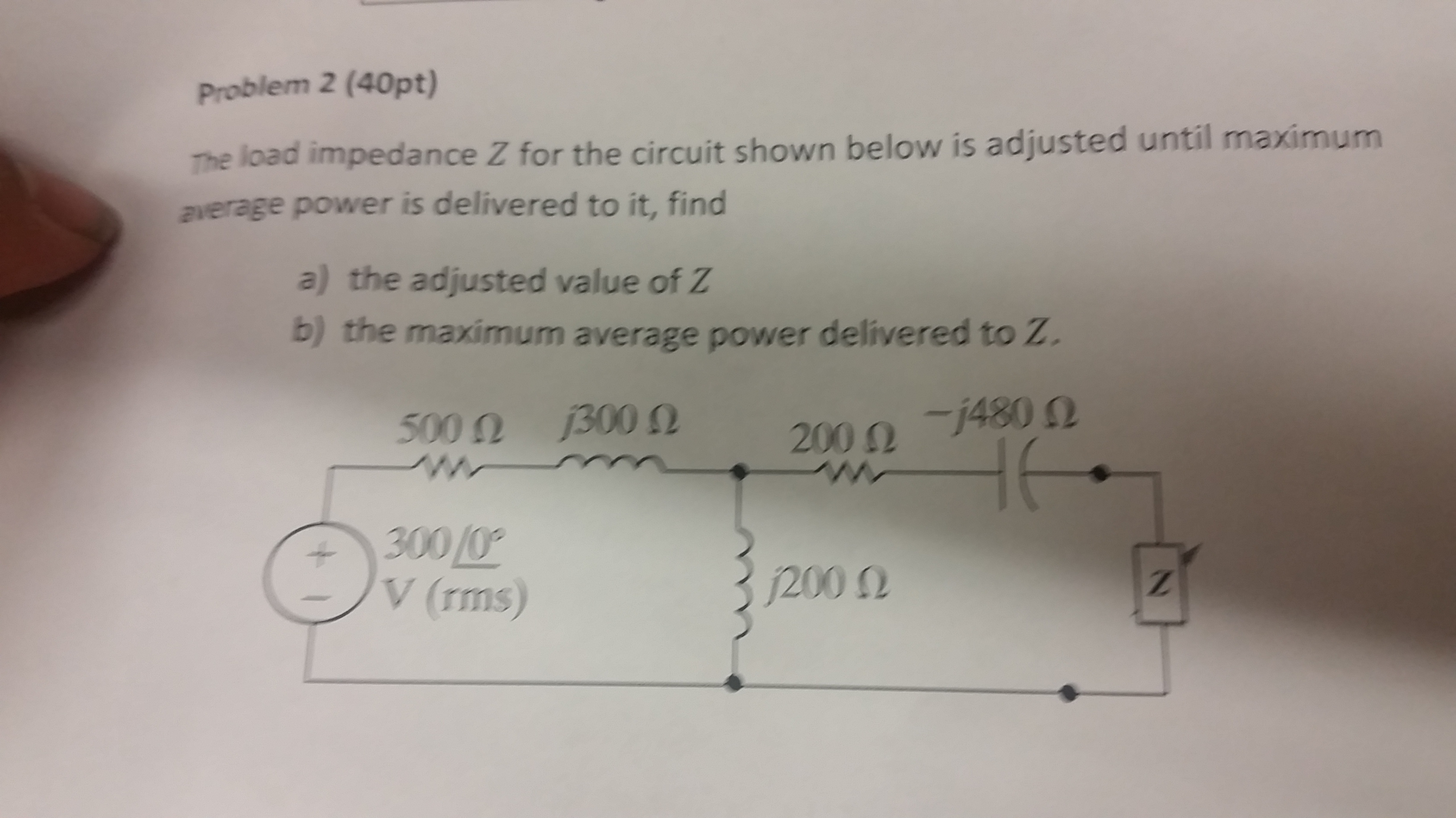 Solved The load impedance Z for the circuit shown below is