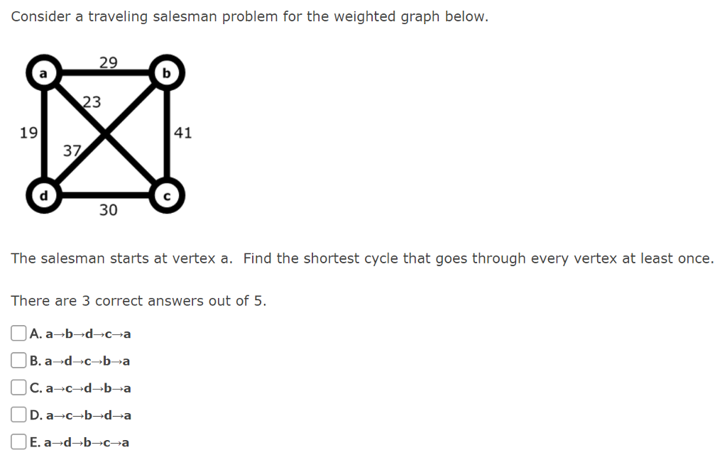 Solved Consider A Traveling Salesman Problem For The | Chegg.com