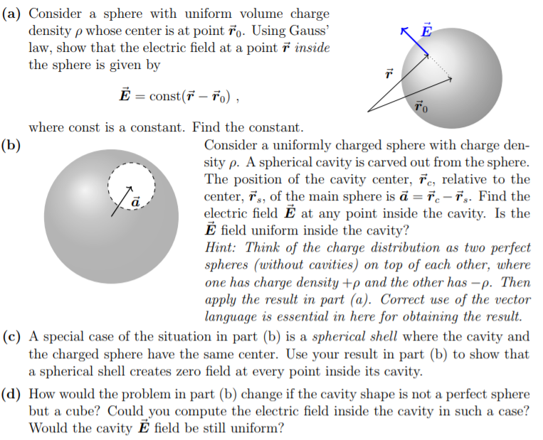 Solved (a) Consider a sphere with uniform volume charge | Chegg.com