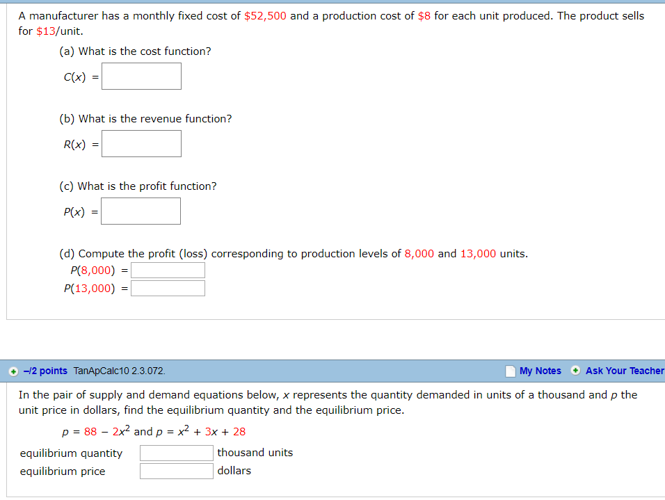 Solved A Manufacturer Has A Monthly Fixed Cost Of 52 500 Chegg
