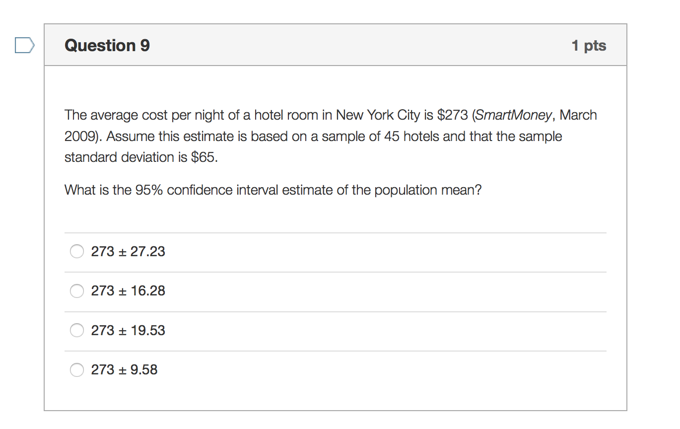 Solved The average cost per night of a hotel room in New