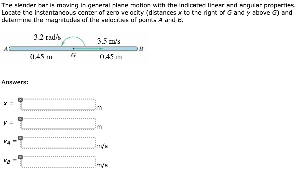Solved The slender bar is moving in general plane motion | Chegg.com