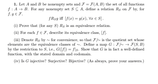 Solved 1. Let A And B Be Nonempty Sets And F F(A, B) The Set | Chegg.com