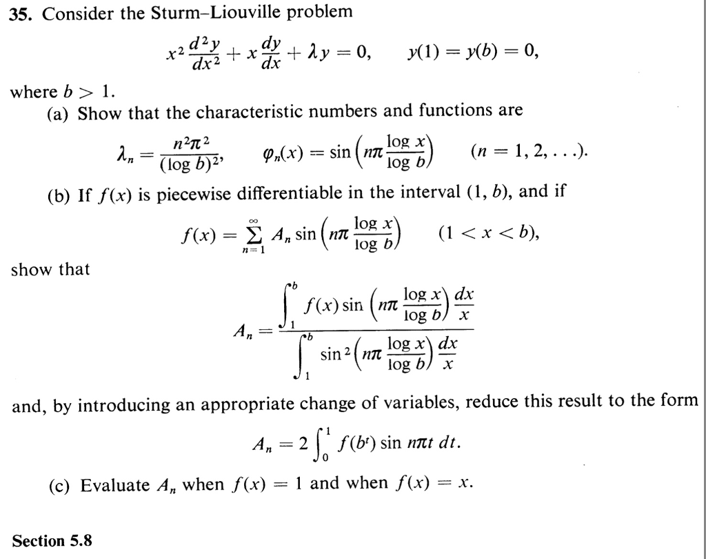 Solved 35. Consider The Sturm-Liouville Problem Where B > 1 | Chegg.com