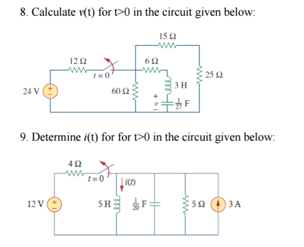 Solved Calculate v(t) for t > 0 in the circuit given below: | Chegg.com