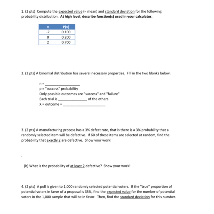 Solved Compute the expected value (= mean) and standard | Chegg.com