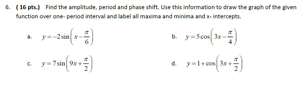 Solved Find The Amplitude Period And Phase Shift Use This Chegg