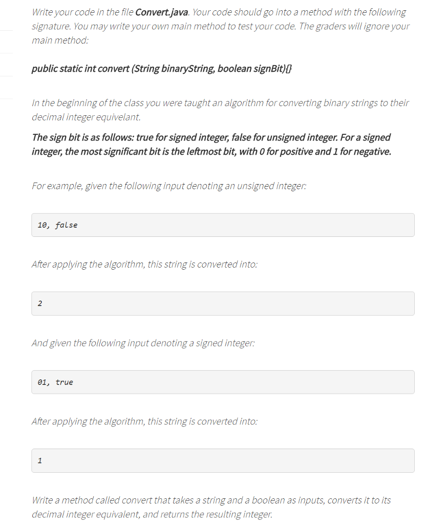 Solved Write your code in the file Convert.java. Your code | Chegg.com