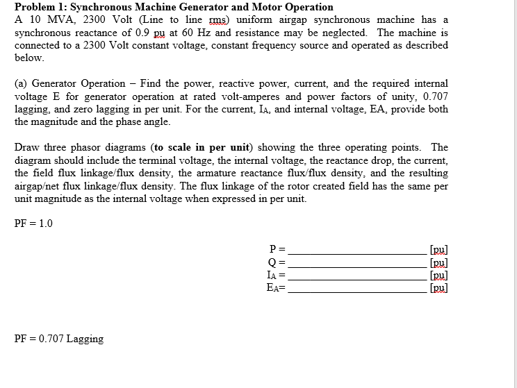 Solved Problem 1 Synchronous Machine Generator and Motor