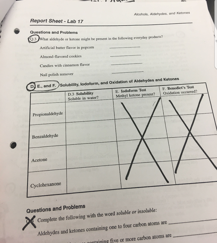 Solved Alcohols, Aldehydes, and Ketones Report Sheet Lab 17 | Chegg.com