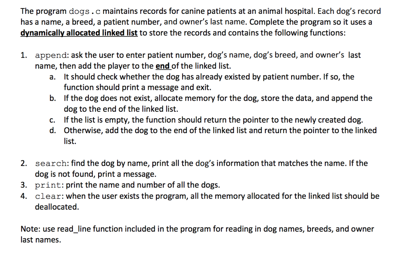 Solved The program dogs.c maintains records for canine | Chegg.com