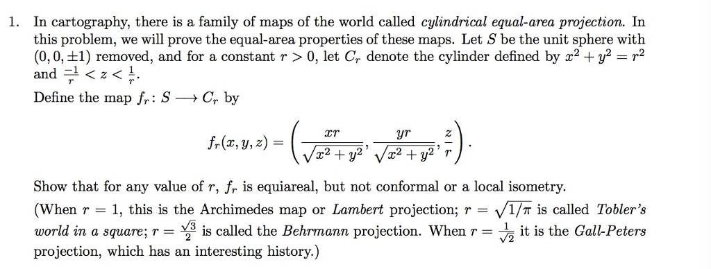 Cartography Problem Solved In cartography, there is a family of maps of the | Chegg.com