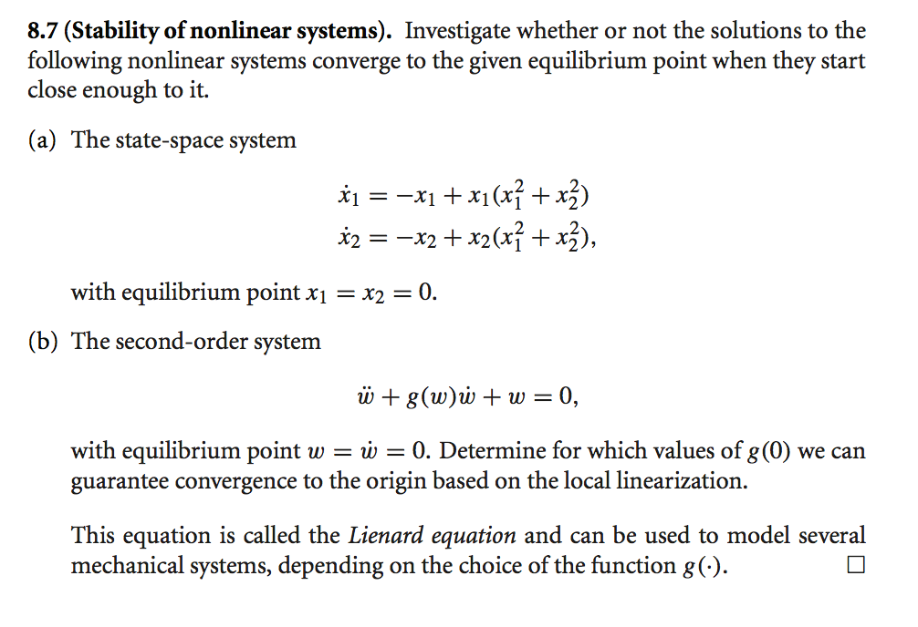 8.7 (Stability Of Nonlinear Systems). Investigate | Chegg.com