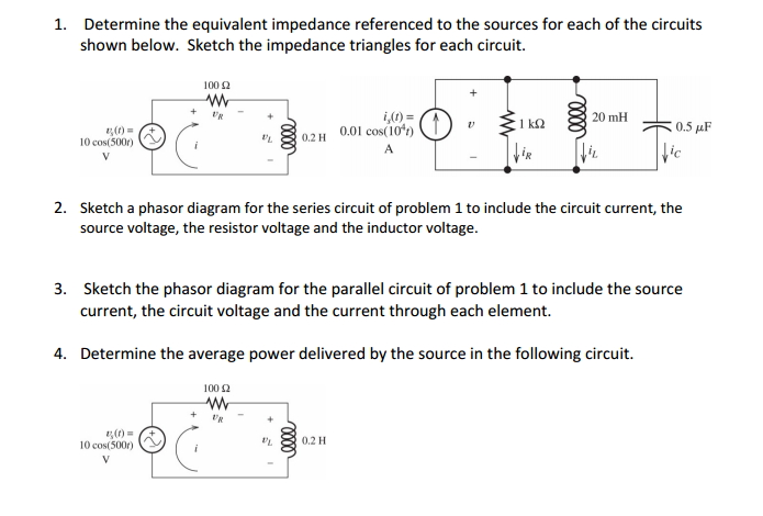 Solved Impedence Triangle, Phasor Diagram, Average Power On 