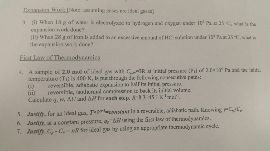Solved Expansion Work [Note: assuming gases are ideal gases] | Chegg.com