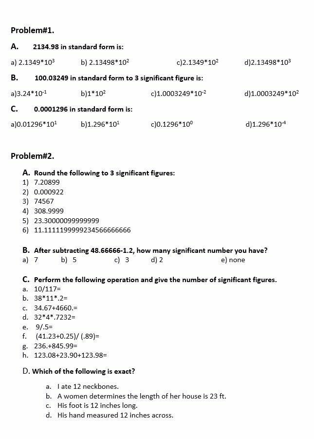 Solved Problem#1. A. 2134.98 in standard form is a) | Chegg.com