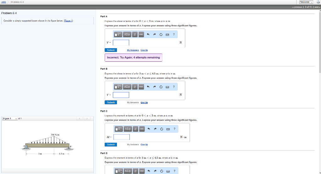 Solved Problem 6.4 Consider simply supported beam shown in | Chegg.com