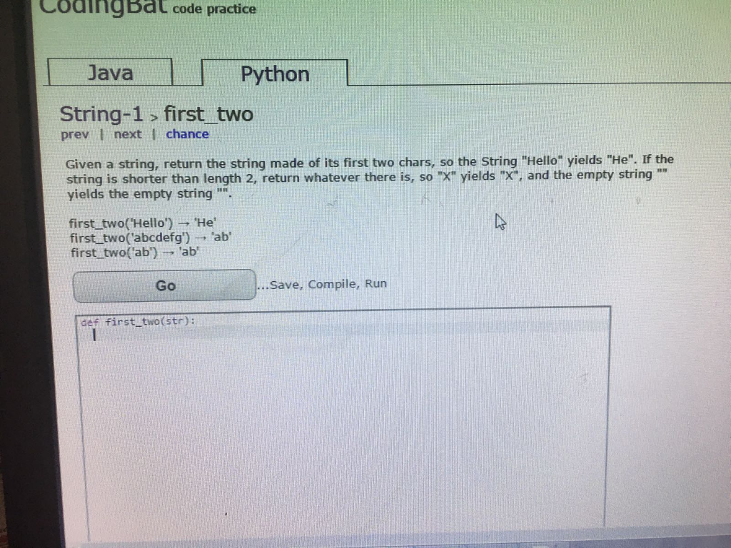 Solved CodingBat Code Practice Java Python String-1 Combo | Chegg.com