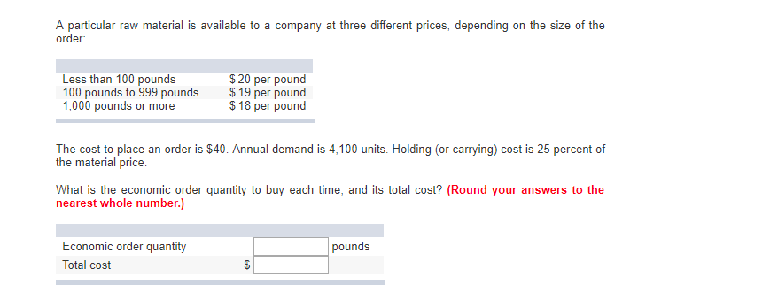 Solved A particular raw material is available to a company | Chegg.com