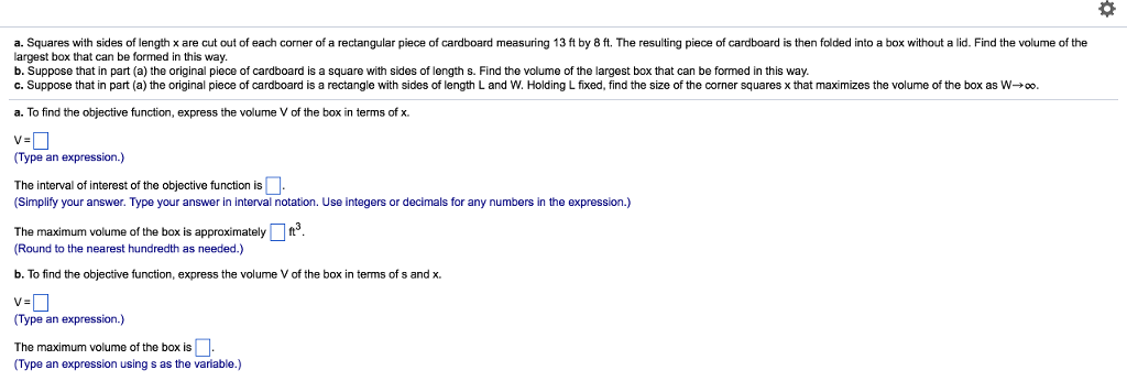 Solved a. Squares with sides of length x are cut out of each | Chegg.com