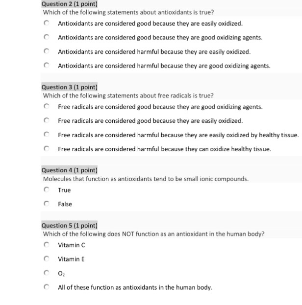 Solved Which of the following statements about antioxidants