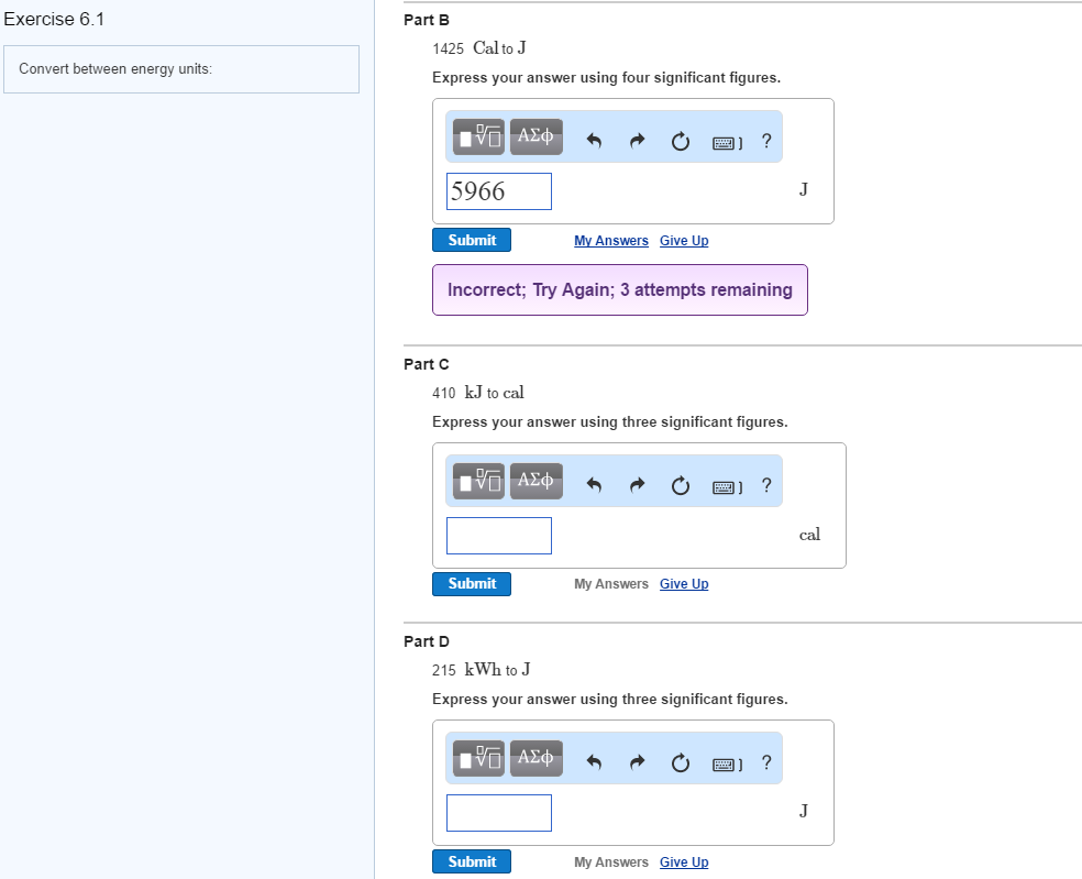 Solved 1425 Cal to J Express your answer using four