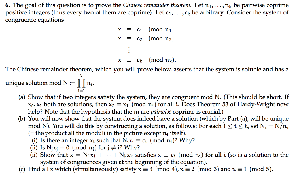 Solved With This Question Don't Prove The Chinese Remainder | Chegg.com