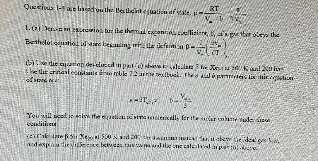 RT Questions 1-4 arebasedon the Berthelotequation | Chegg.com