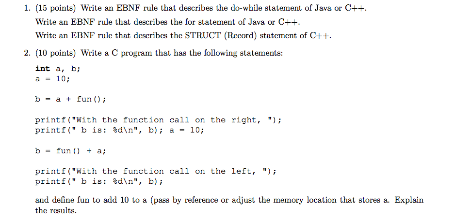 1. (15 points) Write an EBNF rule that describes the | Chegg.com