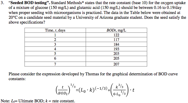 "Seeded BOD Testing". Standard Methods* States That | Chegg.com