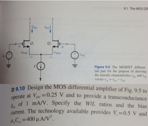 Solved Design The MOS Differential Amplifier Of Fig. 9.5 | Chegg.com