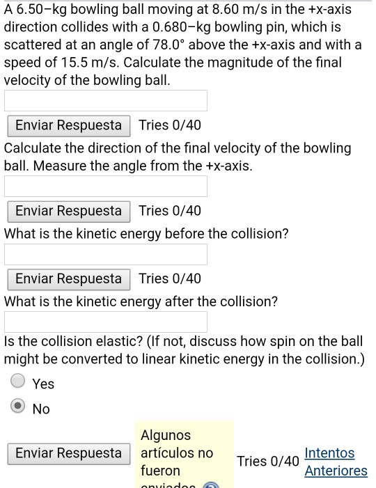 Solved A 6.50kg bowling ball moving at 8.60 m/s in the