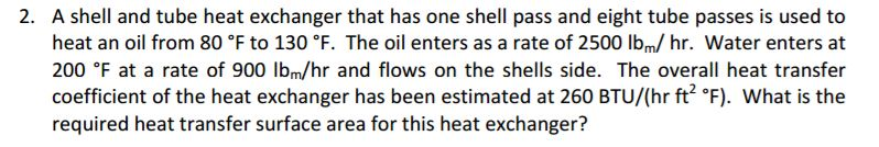 Solved A shell and tube heat exchanger that has one shell | Chegg.com