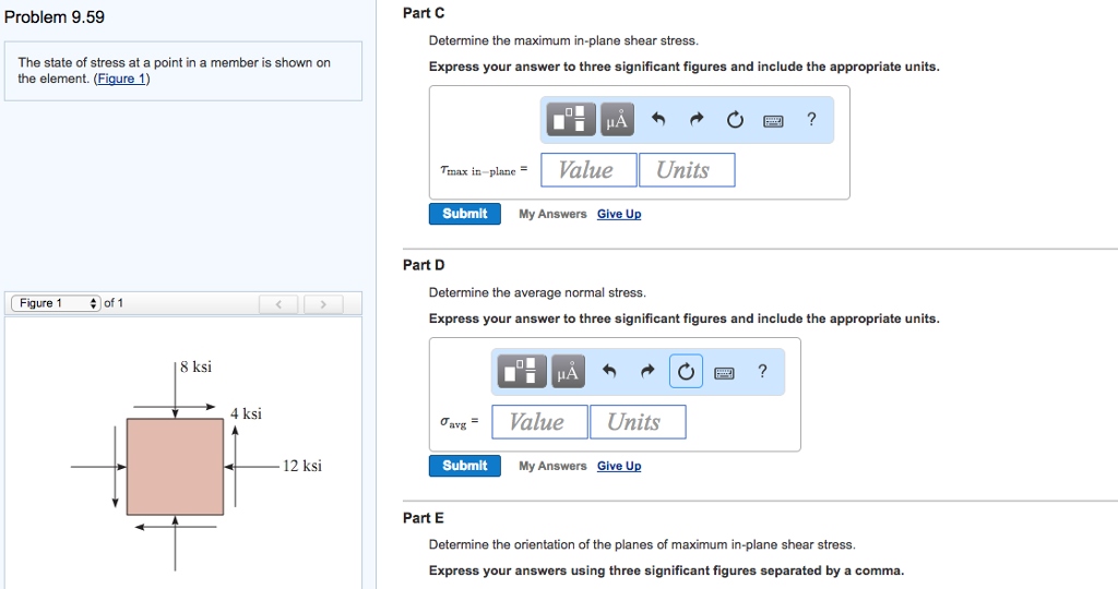 Solved Problem 9.59 Part A The state of stress at a point in | Chegg.com