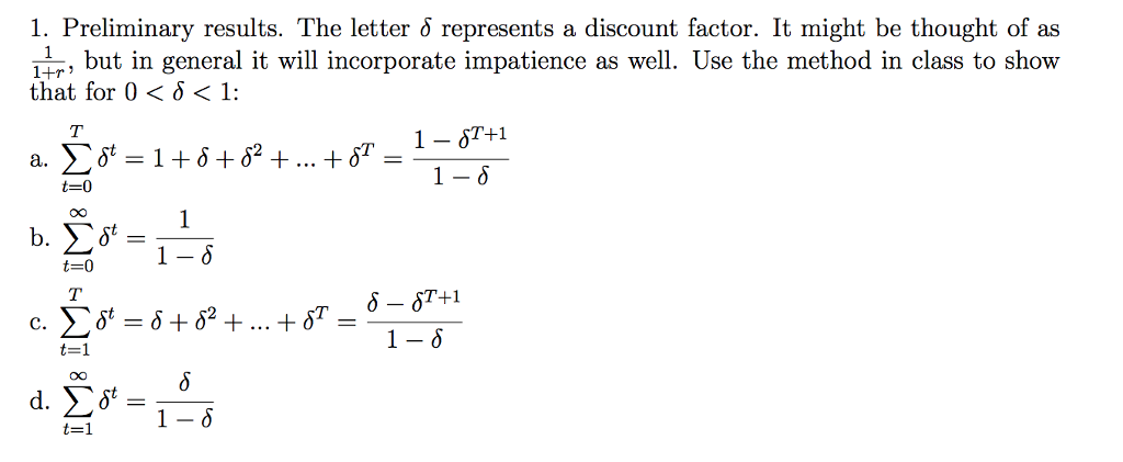 Solved I. Preliminary results. The letter δ represents a | Chegg.com