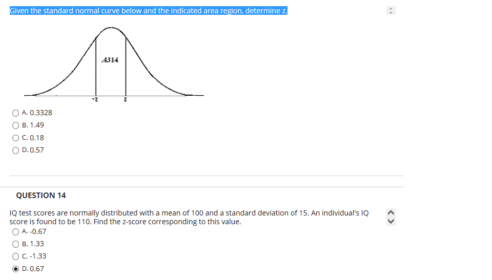 Solved Given the standard normal curve below and the | Chegg.com