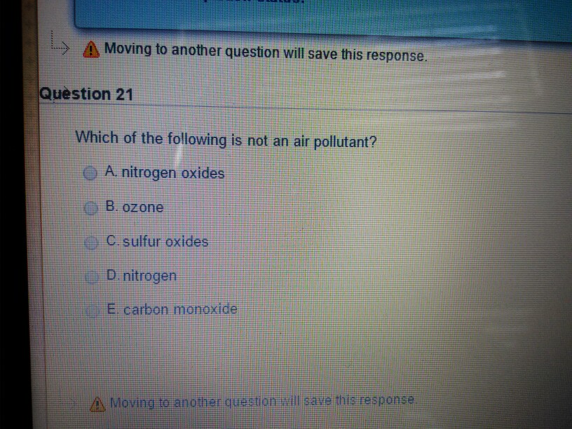 Solved Which Of The Following Is Not An Air Pollutant Chegg
