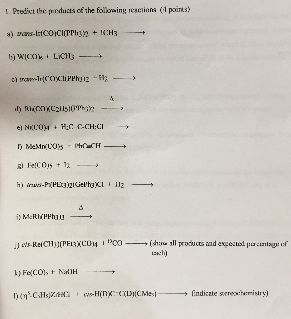 Solved 1. Predict the products of the following reactions. Chegg