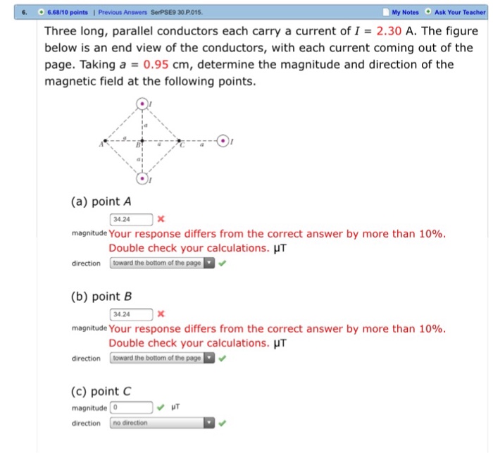 Solved Three long, parallel conductors each carry a current | Chegg.com