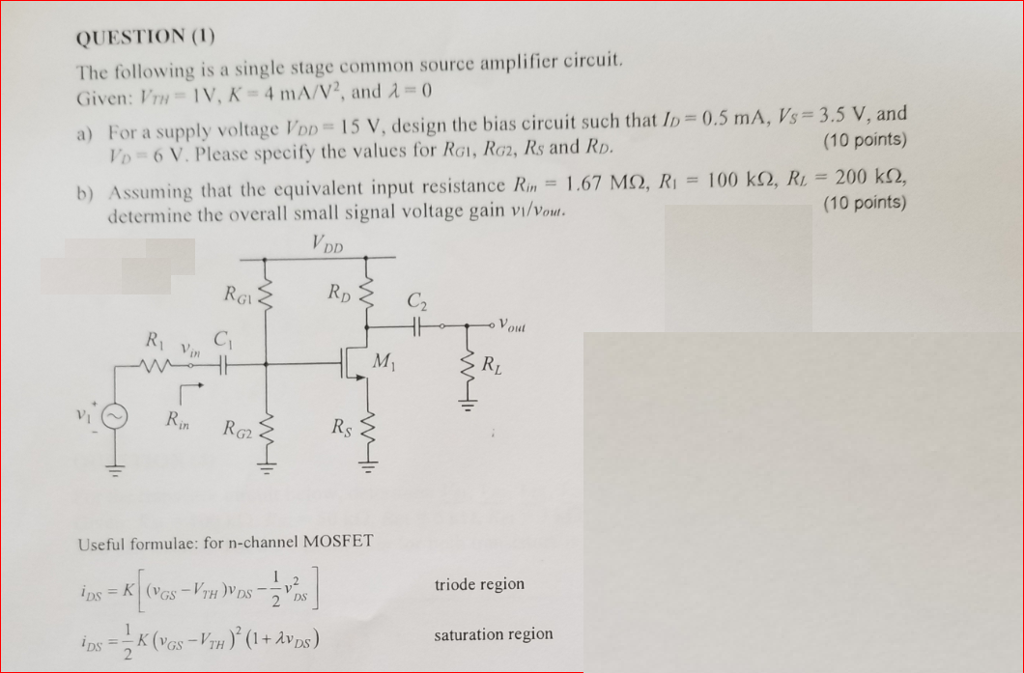 Solved The following is a single stage common source | Chegg.com