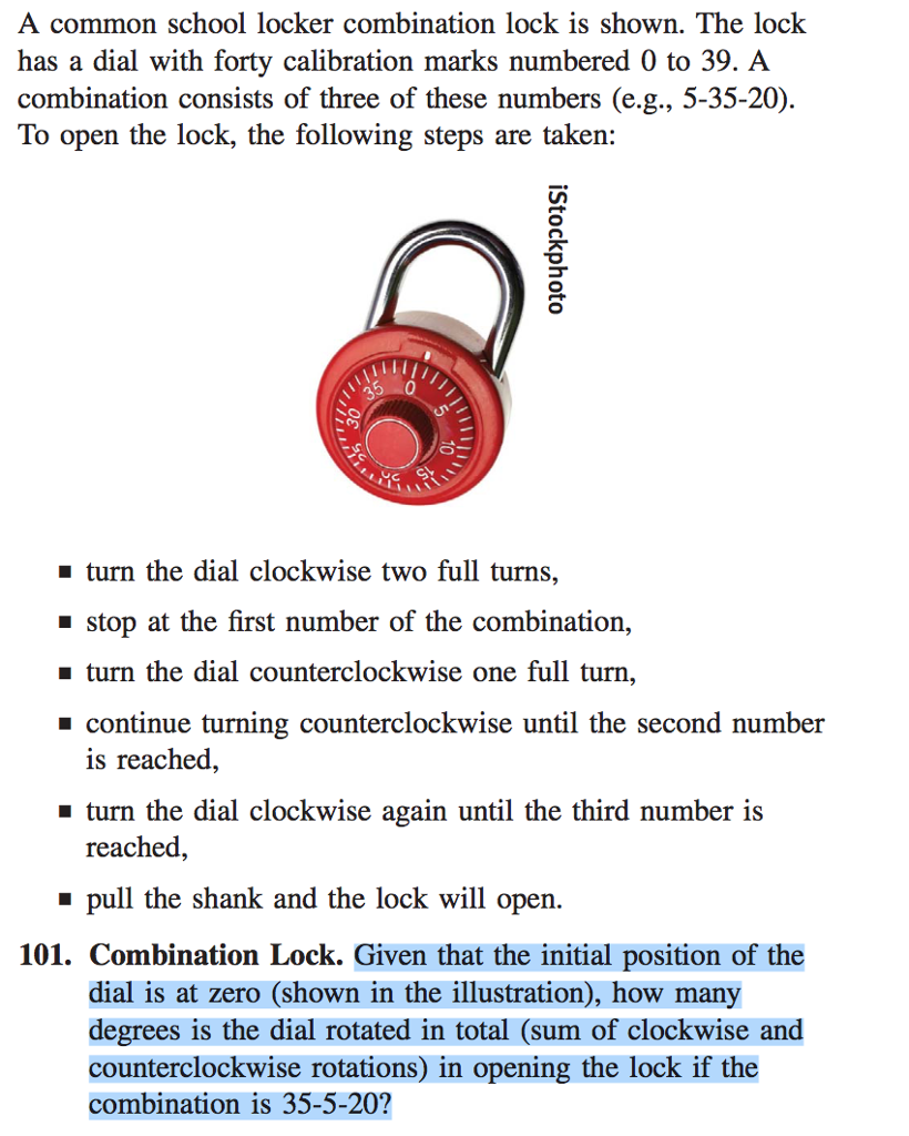 Solved A Common School Locker Combination Lock Is Shown The Chegg