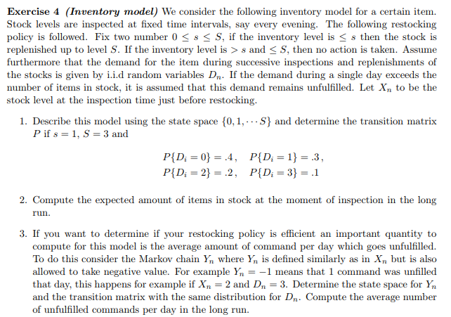Exercise 4 Inventory Model We Consider The Chegg Exercise 4 Inventory Model We Consider The Chegg