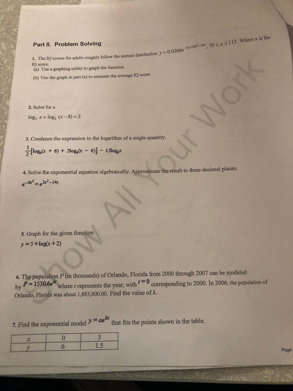 Solved Part II. Problem Solving 1490, 70 s x s115, Where x | Chegg.com