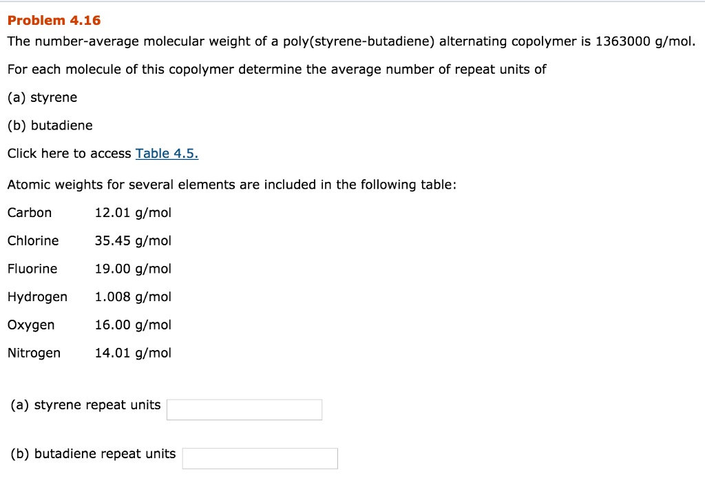Solved The numberaverage molecular weight of a