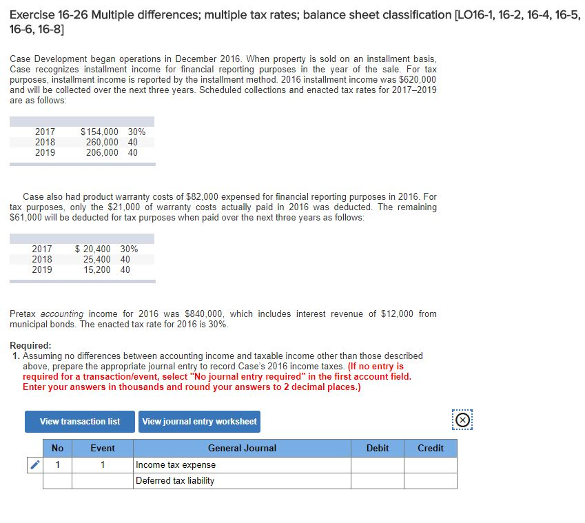 Solved Exercise 16-26 Multiple Differences; Multiple Tax | Chegg.com