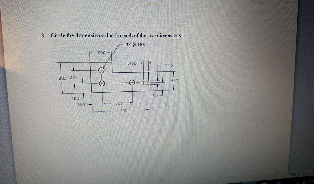 Circle the dimension value for each of the size
